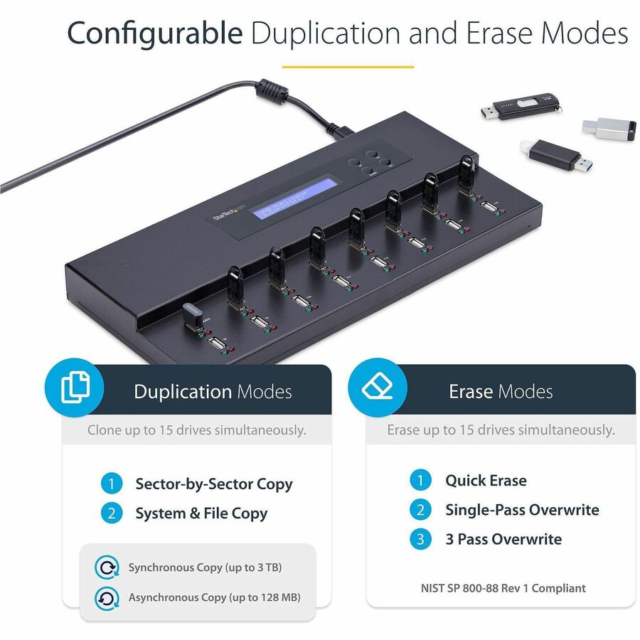 StarTech.com 1:15 Standalone USB Duplicator and Eraser - USB Flash Drive Copier and Sanitizer