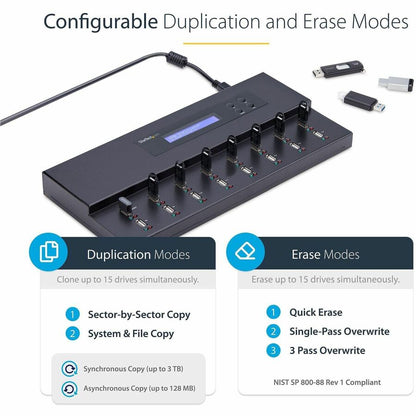 StarTech.com 1:15 Standalone USB Duplicator and Eraser - USB Flash Drive Copier and Sanitizer