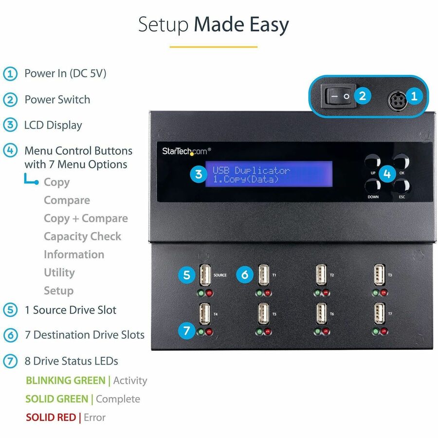StarTech.com 1:7 Standalone USB Duplicator and Eraser for Flash Drives