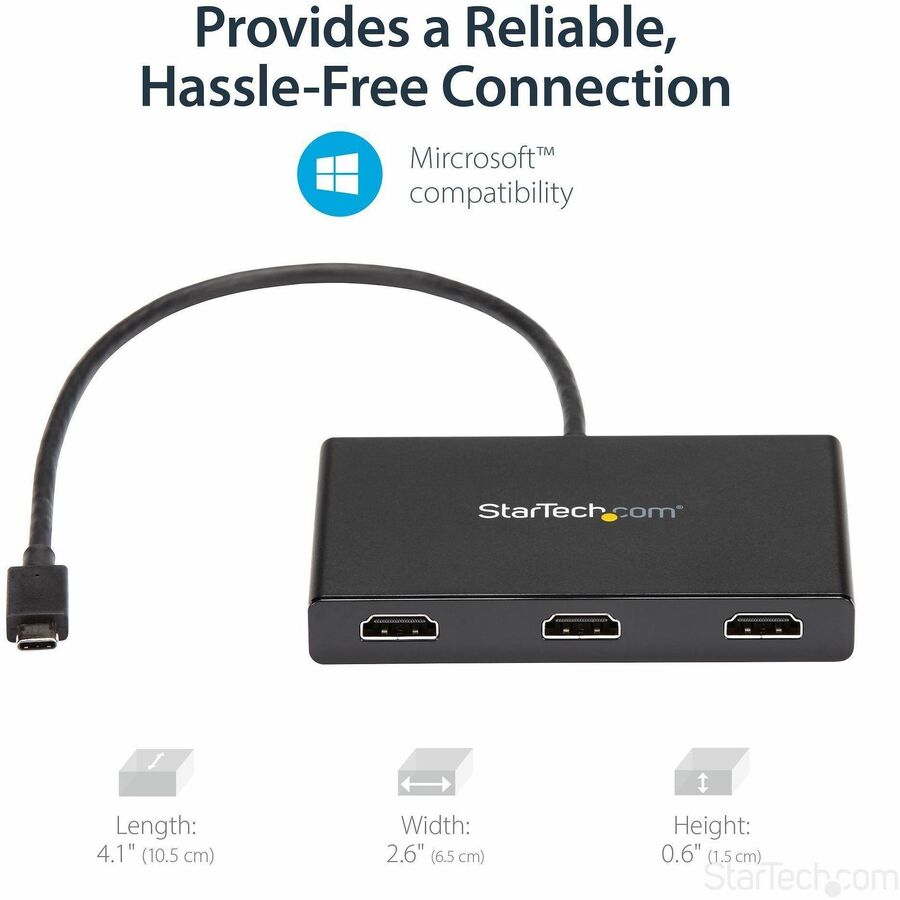 StarTech.com 3-Port USB-C to HDMI MST Hub - Multi-Monitor Adapter for Windows Laptops