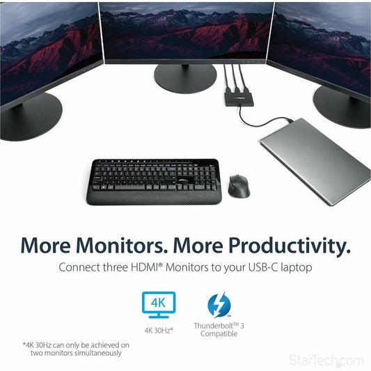 StarTech.com 3-Port USB-C to HDMI MST Hub - Multi-Monitor Adapter for Windows Laptops