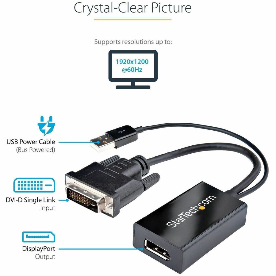 StarTech.com DVI to DisplayPort Adapter with USB Power - DVI-D to DP Video Converter - 1920 x 1200 Resolution