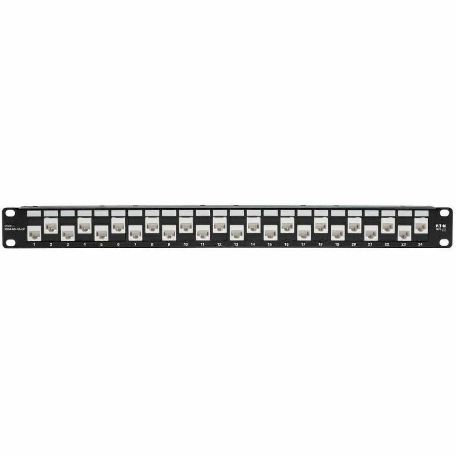 Eaton Tripp Lite Series 24-Port 1U Rack-Mount Cat6a Feed-Through Patch Panel with Cable Management Bar
