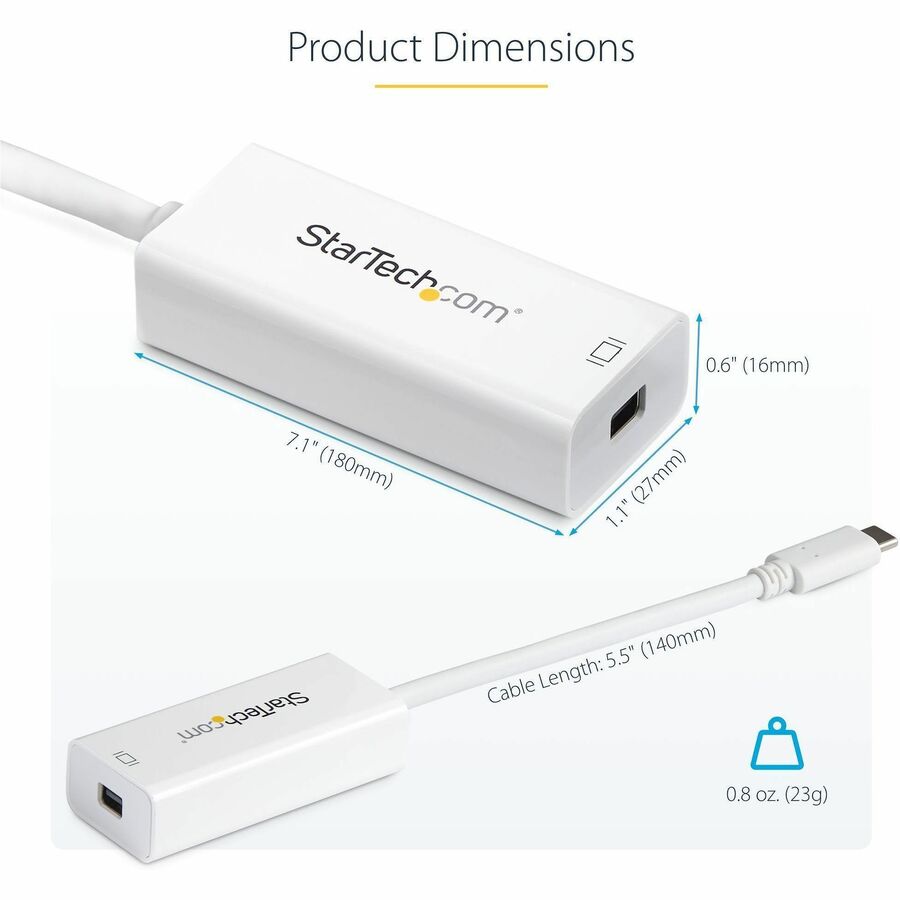 StarTech.com USB-C to Mini DisplayPort Adapter - 4K 60Hz - White - USB Type-C to Mini DP Converter