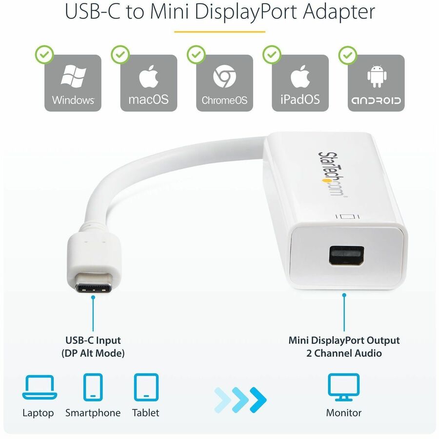 StarTech.com USB-C to Mini DisplayPort Adapter - 4K 60Hz - White - USB Type-C to Mini DP Converter