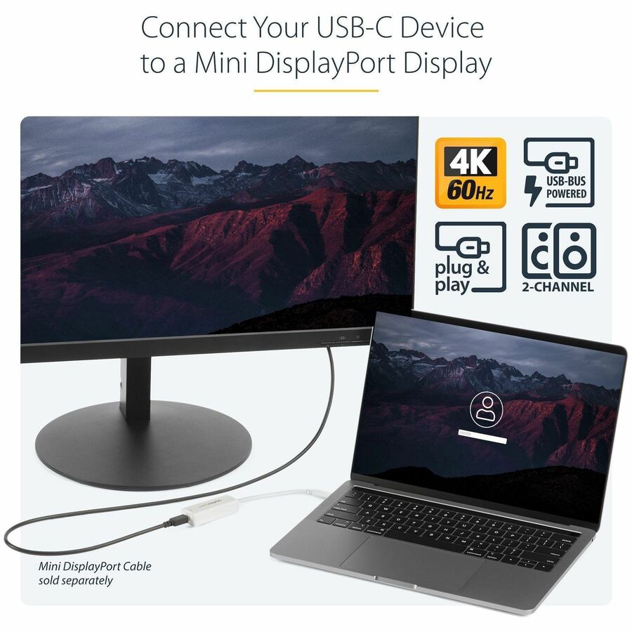 StarTech.com USB-C to Mini DisplayPort Adapter - 4K 60Hz - White - USB Type-C to Mini DP Converter