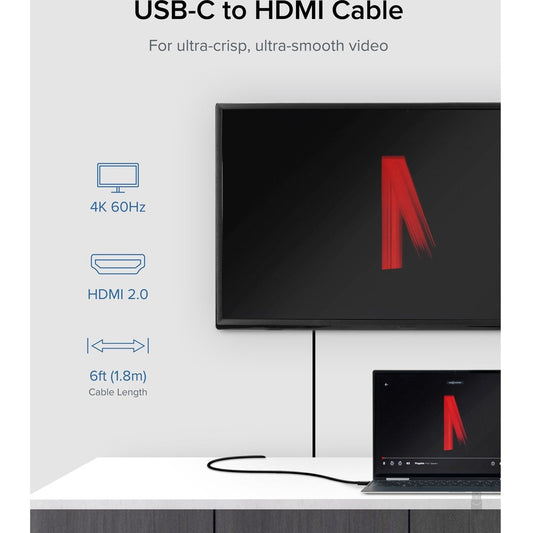 Plugable USB C to HDMI Adapter Cable - Connect USB-C or Thunderbolt 3 Laptops to 4K HDMI Displays