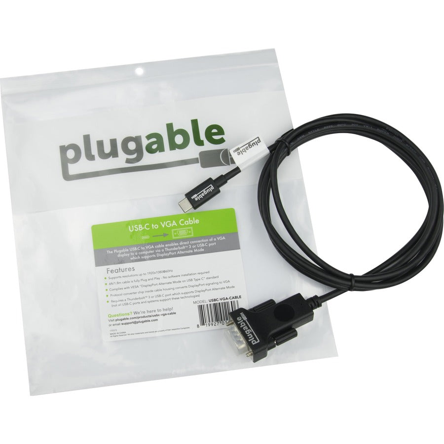 Plugable USB-C to VGA Adapter Cable – Connect Your USB-C or Thunderbolt 3 Laptop to 1080p VGA Displays