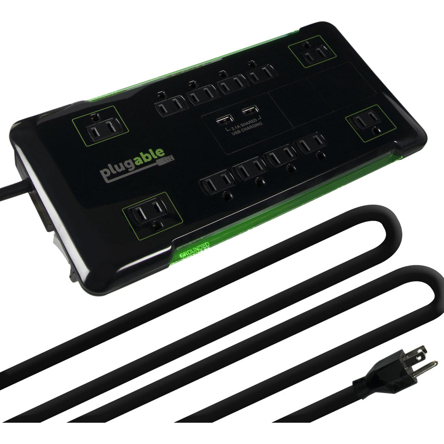 Plugable Technologies PS12-USB25 Surge Protector Power Strip with 12 Outlets and USB Charging