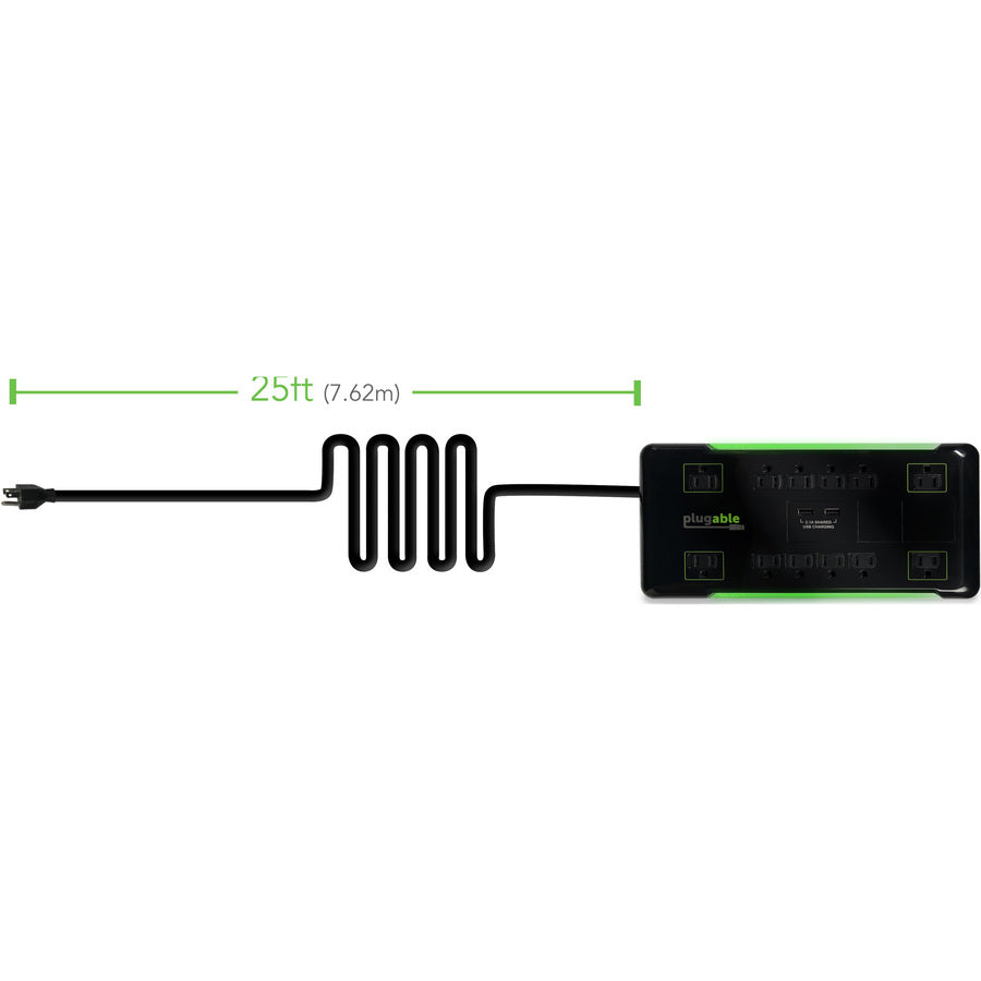Plugable Technologies PS12-USB25 Surge Protector Power Strip with 12 Outlets and USB Charging