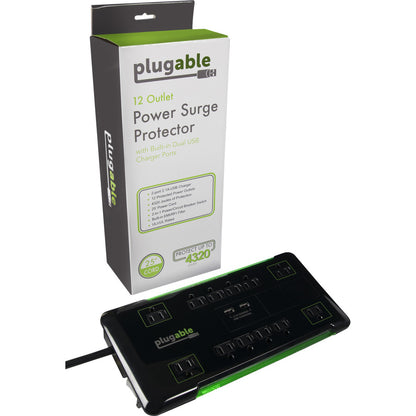 Plugable Technologies PS12-USB25 Surge Protector Power Strip with 12 Outlets and USB Charging