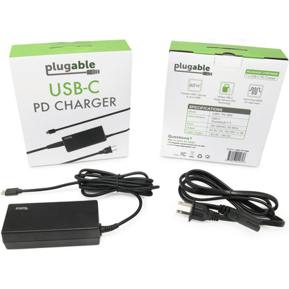 Plugable Technologies USB-C Power Delivery 60W Charger - Compact and Fast Charging for Laptops, Tablets, and Phones