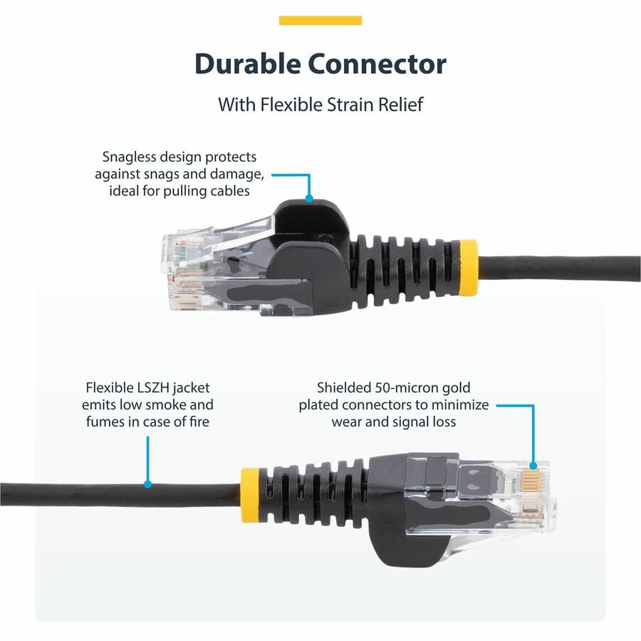 StarTech.com 6in Cat6 Patch Network Cable - Slim Black RJ-45 Connectors - Gigabit Ethernet - 28 AWG - LSZH