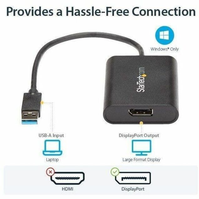 StarTech.com USB 3.0 to DisplayPort Adapter - 4K 30Hz External Video Converter for Windows