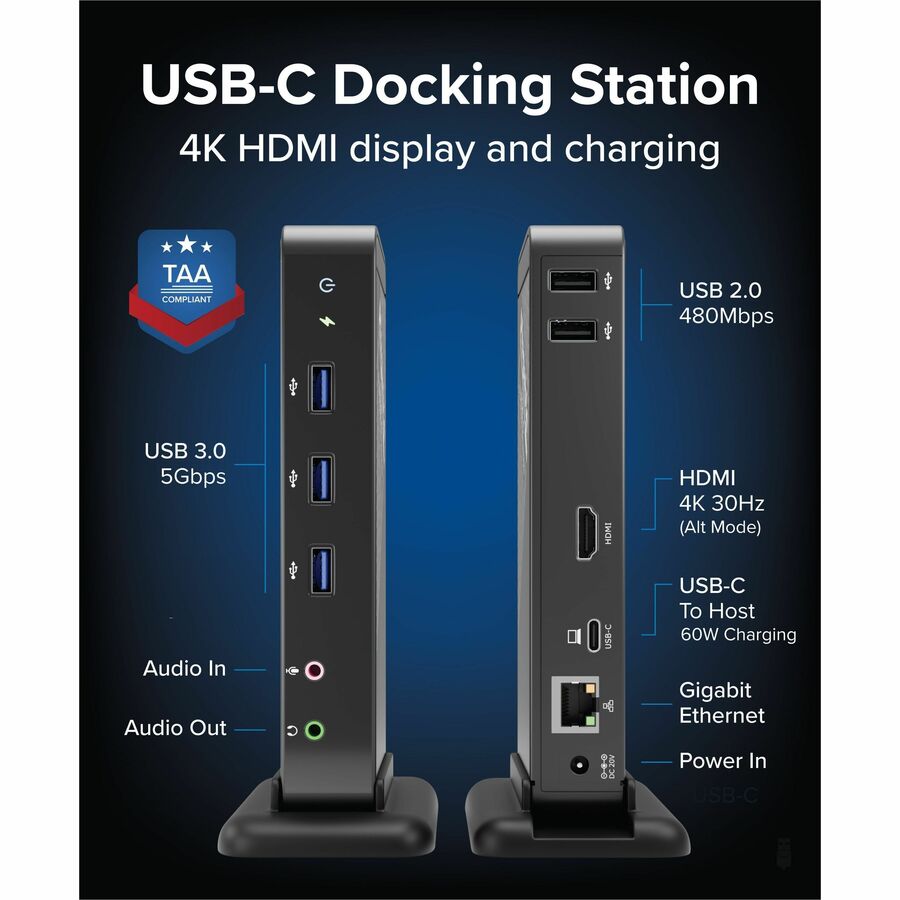 Plugable Technologies UD-CA1A USB-C Docking Station with 4K HDMI, 60W Power Delivery, Ethernet, and USB Ports