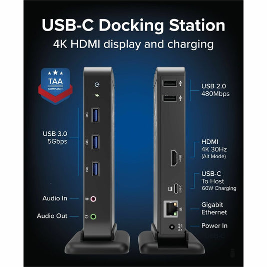 Plugable Technologies UD-CA1A USB-C Docking Station with 4K HDMI, 60W Power Delivery, Ethernet, and USB Ports