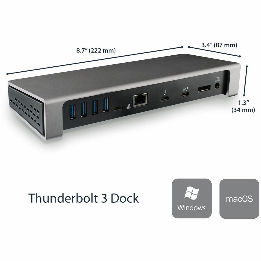 StarTech.com Thunderbolt 3 Dock - Dual 4K 60Hz Monitor USB-C and Thunderbolt 3 Docking Station with 85W Power Delivery