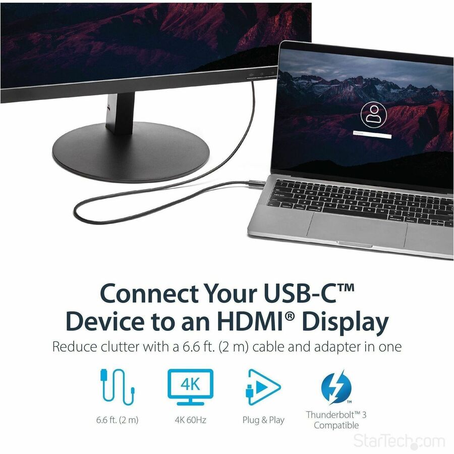 StarTech.com 6ft (2m) USB-C to HDMI Cable - 4K 60Hz Display Adapter for MacBook Pro, Dell XPS, and More