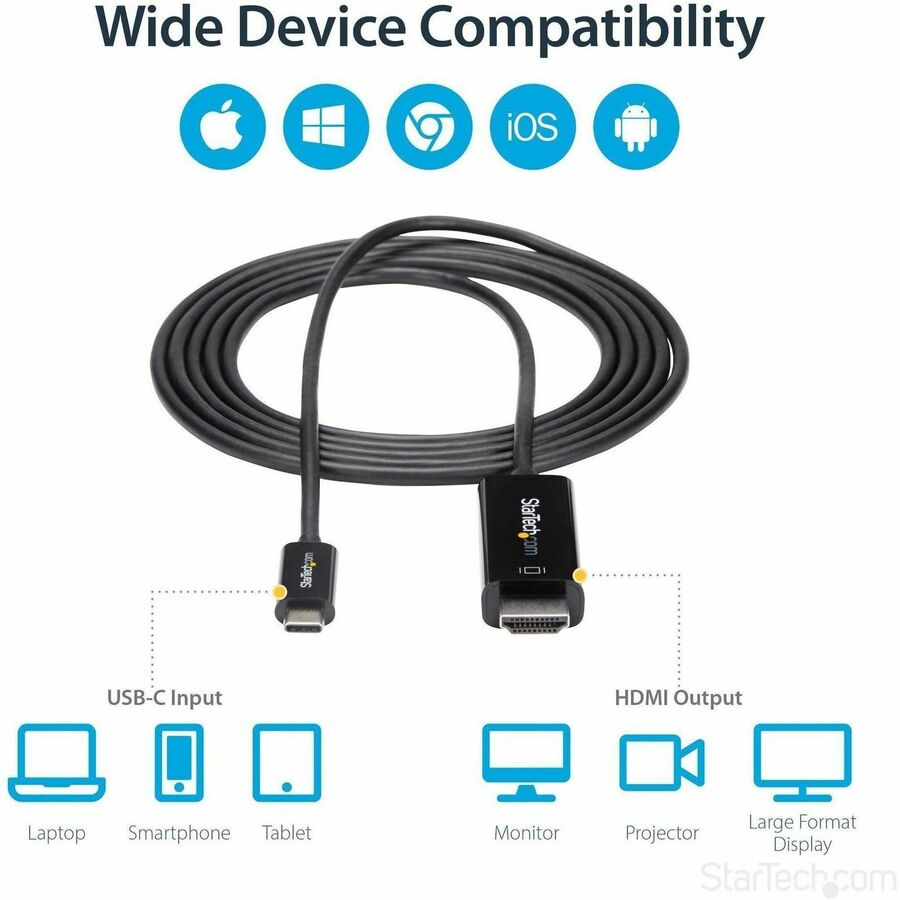 StarTech.com 6ft (2m) USB-C to HDMI Cable - 4K 60Hz Display Adapter for MacBook Pro, Dell XPS, and More