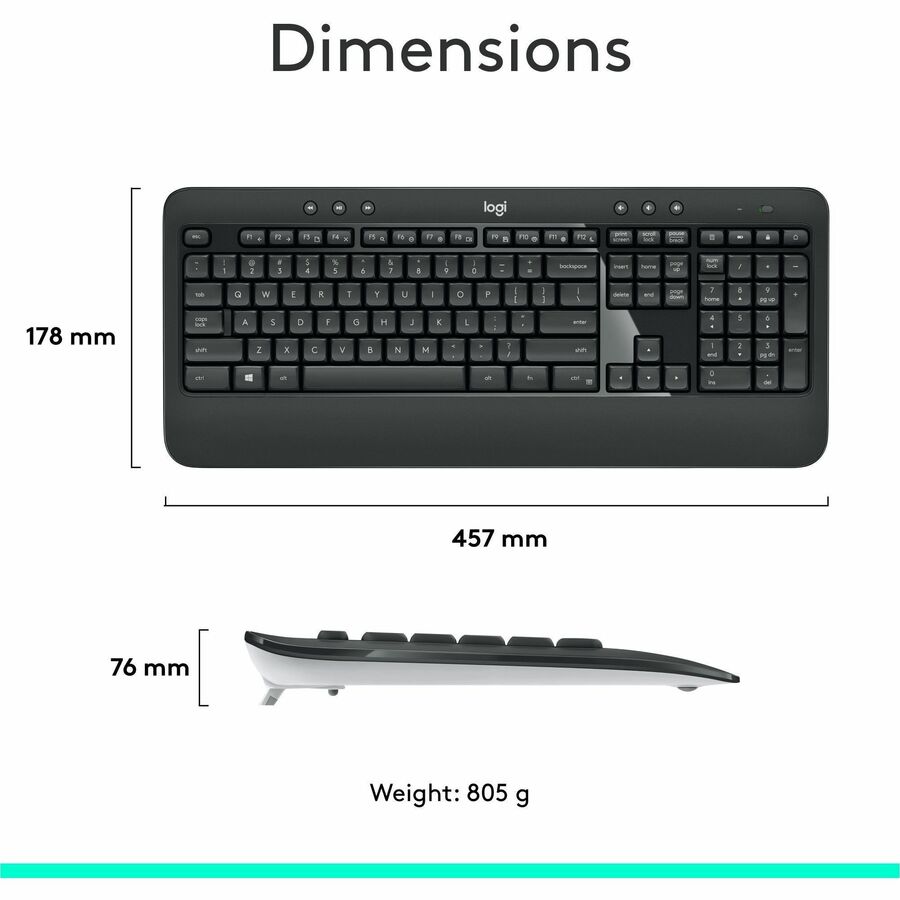 Logitech MK540 Advanced Wireless Keyboard and Mouse Combo for Windows with Unifying Receiver