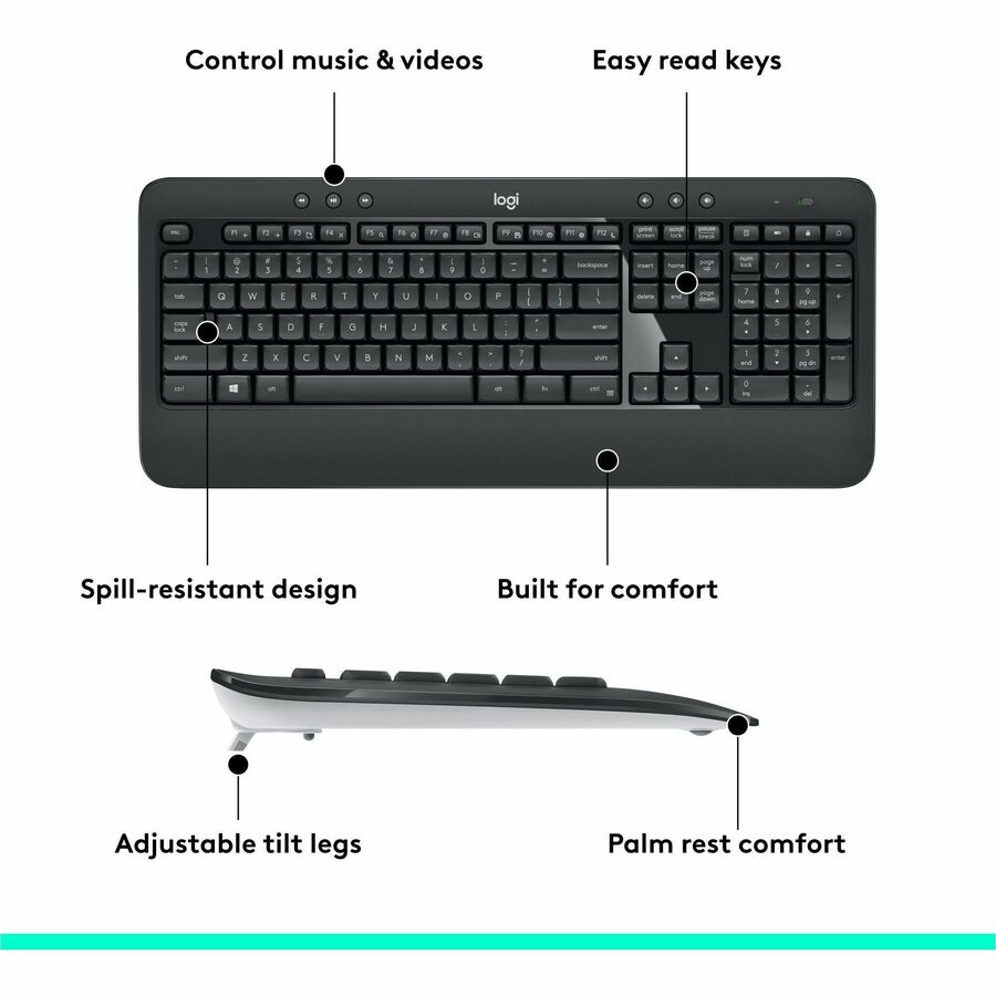 Logitech MK540 Advanced Wireless Keyboard and Mouse Combo for Windows with Unifying Receiver