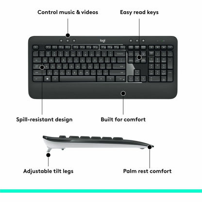 Logitech MK540 Advanced Wireless Keyboard and Mouse Combo for Windows with Unifying Receiver