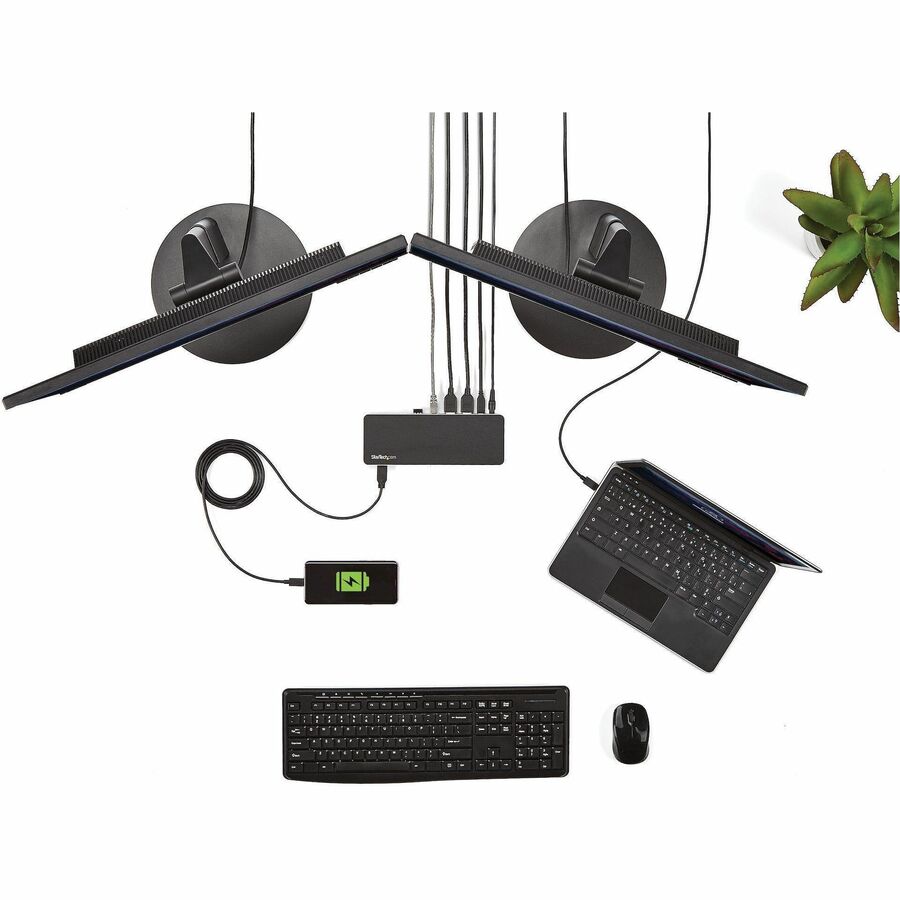 StarTech.com Dual Monitor USB-C Docking Station with 60W Power Delivery - Supports HDMI & DVI Displays for Windows Laptops