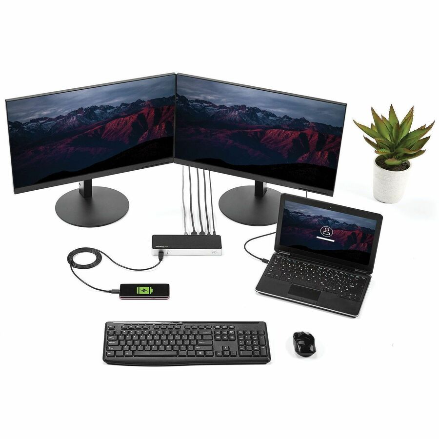 StarTech.com Dual Monitor USB-C Docking Station with 60W Power Delivery - Supports HDMI & DVI Displays for Windows Laptops