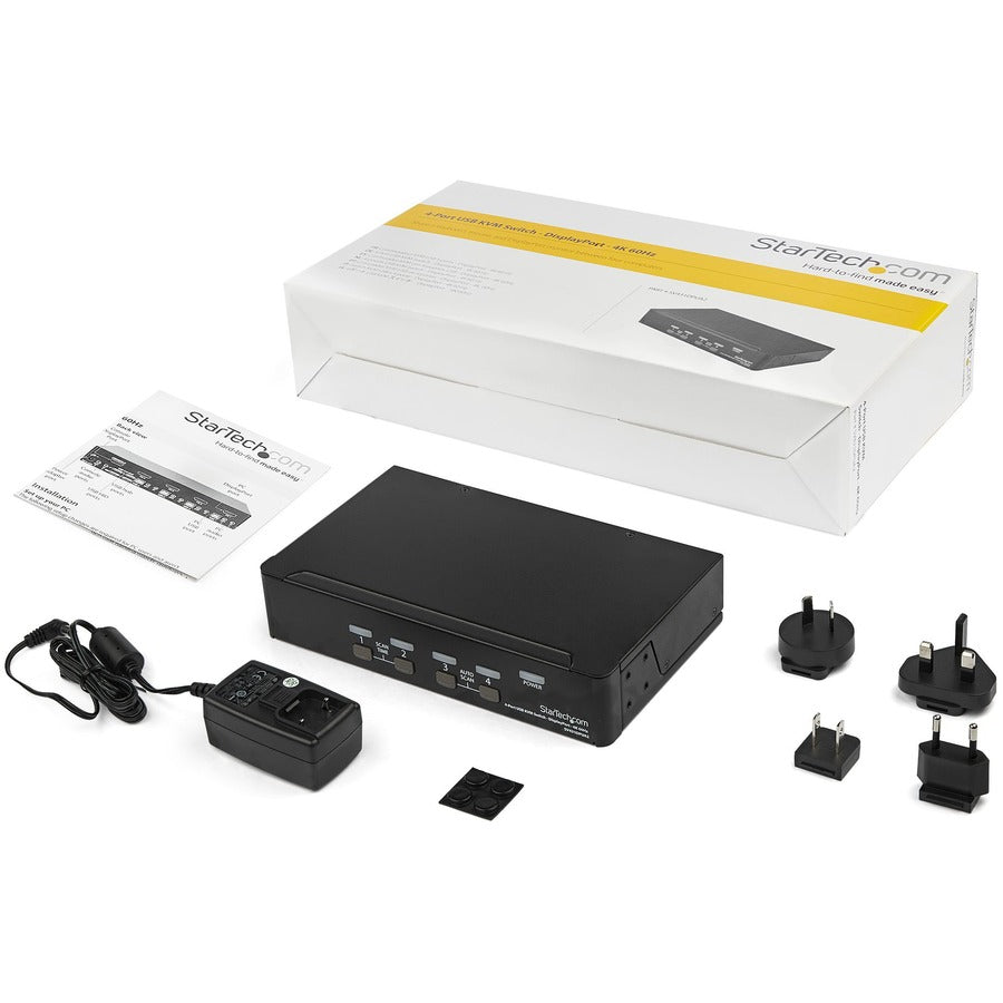 StarTech.com 4 Port DisplayPort KVM Switch - 4K 60Hz UHD DP 1.2 with USB 2.0 Hub and Audio