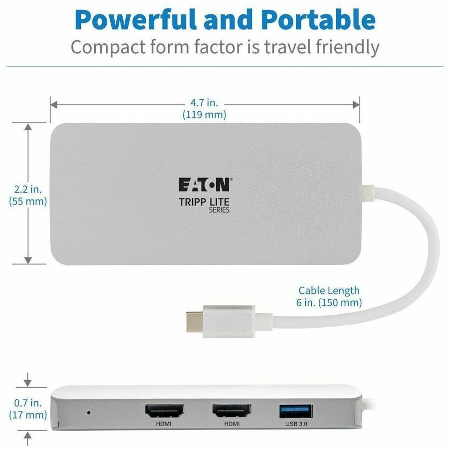 Eaton Tripp Lite Series U442-DOCK12-S USB-C Docking Station with Triple Display Support and 60W Power Delivery
