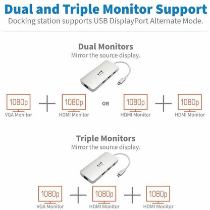 Eaton Tripp Lite Series U442-DOCK12-S USB-C Docking Station with Triple Display Support and 60W Power Delivery