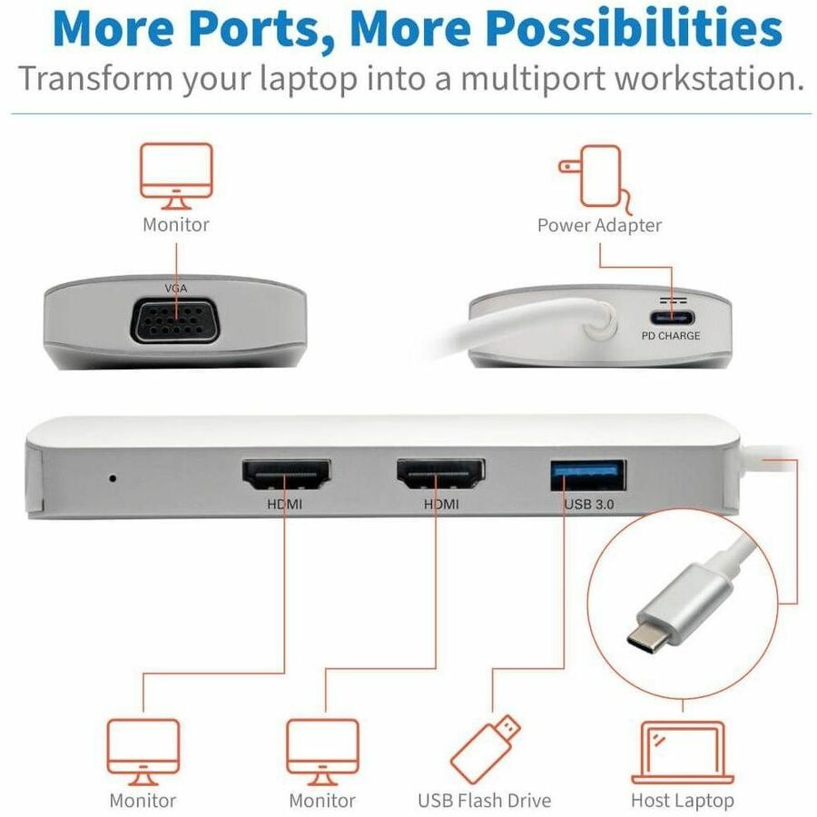 Eaton Tripp Lite Series U442-DOCK12-S USB-C Docking Station with Triple Display Support and 60W Power Delivery