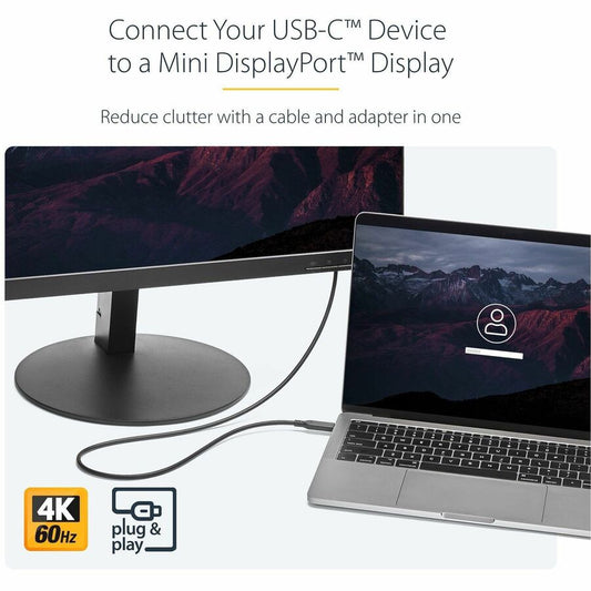 StarTech.com 1 m (3.3 ft) USB-C to Mini DisplayPort Cable – 4K 60Hz – Black