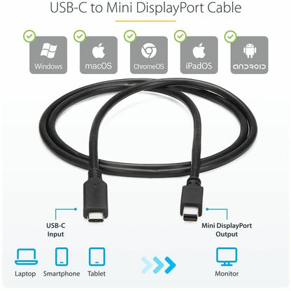 StarTech.com 1 m (3.3 ft) USB-C to Mini DisplayPort Cable – 4K 60Hz – Black