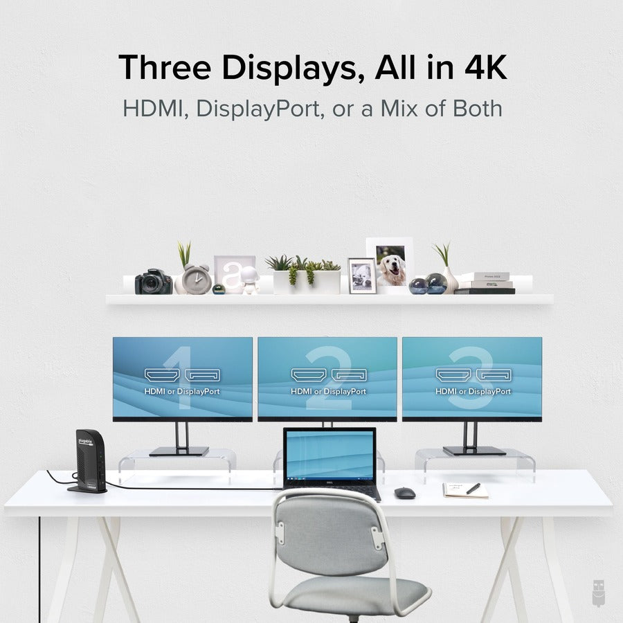 Plugable Technologies UD-ULTC4K USB-C Triple 4K Monitor Docking Station with 100W Power Delivery