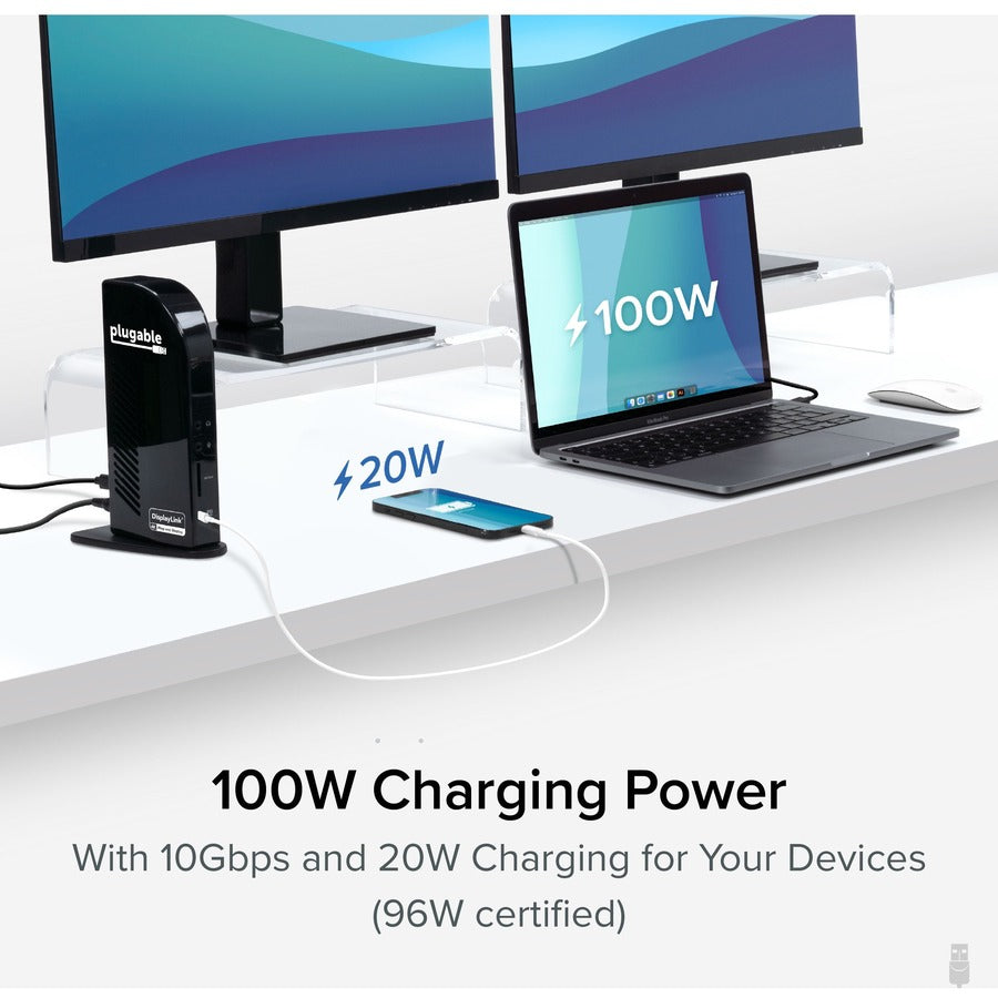 Plugable Technologies UD-ULTC4K USB-C Triple 4K Monitor Docking Station with 100W Power Delivery