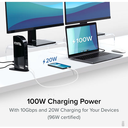 Plugable Technologies UD-ULTC4K USB-C Triple 4K Monitor Docking Station with 100W Power Delivery