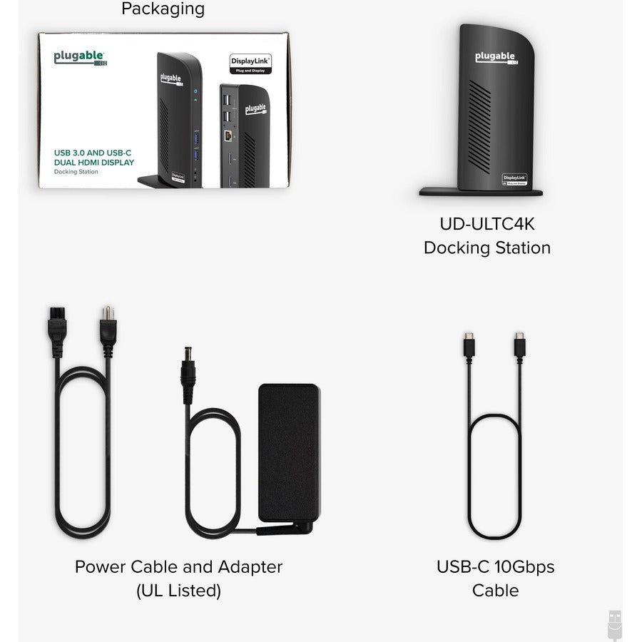 Plugable Technologies UD-ULTC4K USB-C Triple 4K Monitor Docking Station with 100W Power Delivery