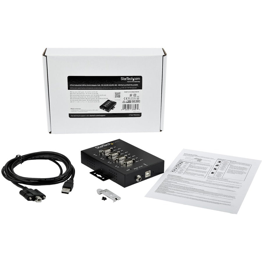 StarTech.com USB to RS232/RS485/RS422 4-Port Serial Hub Adapter - Industrial Metal USB 2.0 to DB9 Serial Converter with DIN Rail Mount