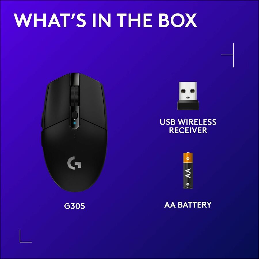 Logitech G305 LIGHTSPEED Wireless Gaming Mouse with HERO Sensor – 12,000 DPI, 6 Programmable Buttons, Black