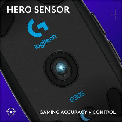 Logitech G305 LIGHTSPEED Wireless Gaming Mouse with HERO Sensor – 12,000 DPI, 6 Programmable Buttons, Black