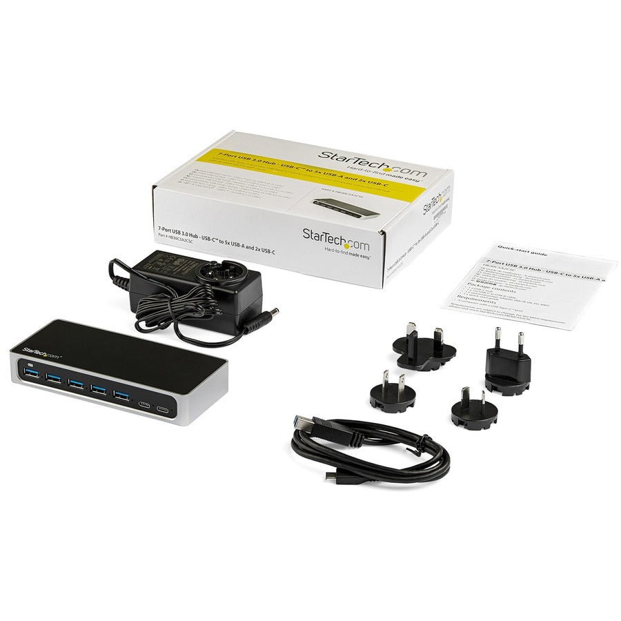 StarTech.com 7-Port USB-C Hub with Fast Charge – USB-C to 5 USB-A & 2 USB-C Ports – USB 3.0 SuperSpeed 5Gbps – Thunderbolt Compatible
