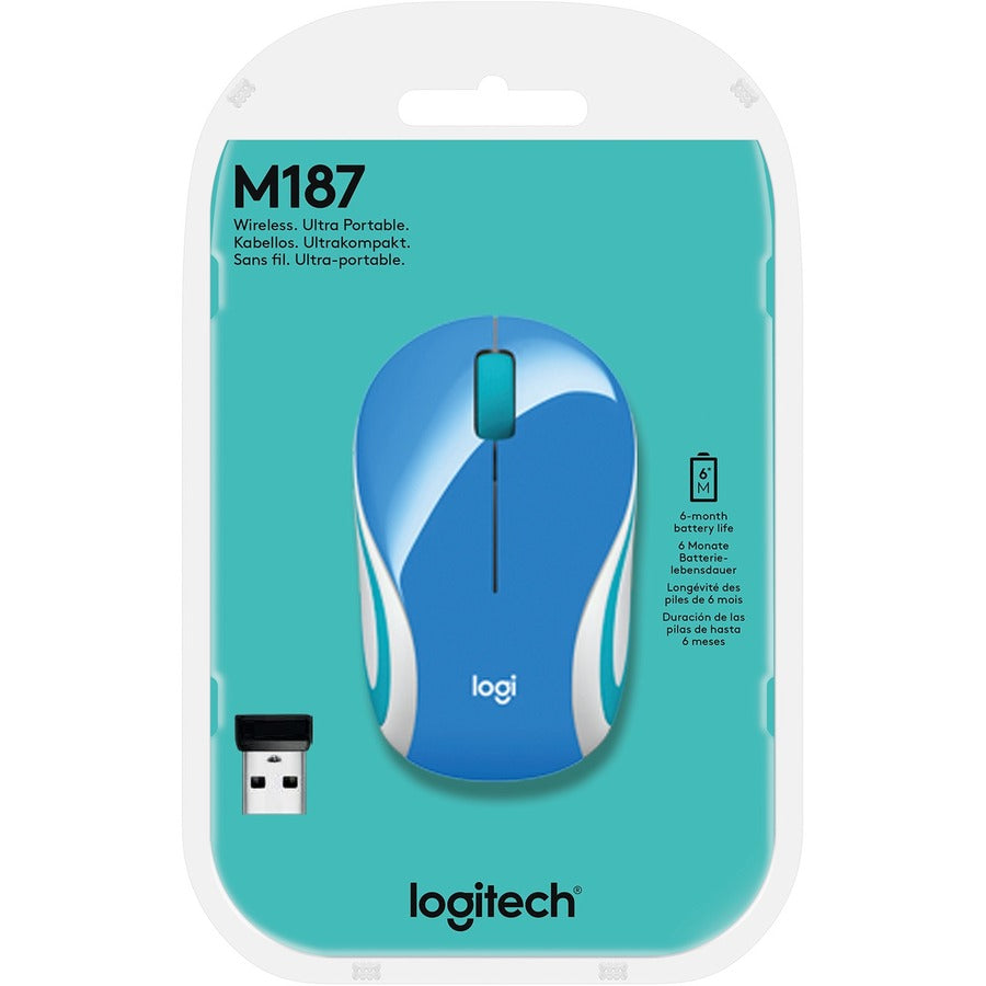 Logitech Wireless Mini Mouse M187 - Compact, Portable 2.4 GHz Optical Mouse with 3 Buttons in Palace Blue