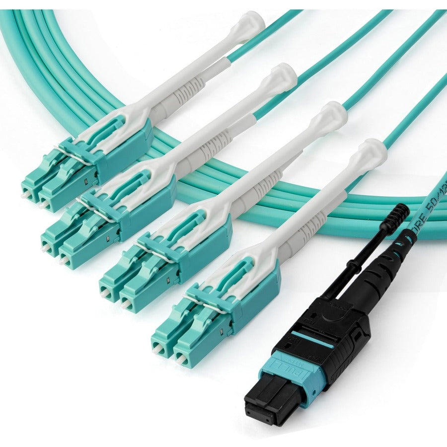 StarTech.com 3m (10ft) MTP(F)/PC to 4x LC/PC OM3 Multimode Fiber Optic Breakout Cable with 40Gbps Support