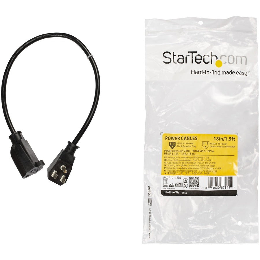 StarTech.com 1.5 ft Power Extension Cord with Flat NEMA 5-15P to NEMA 5-15R Connectors