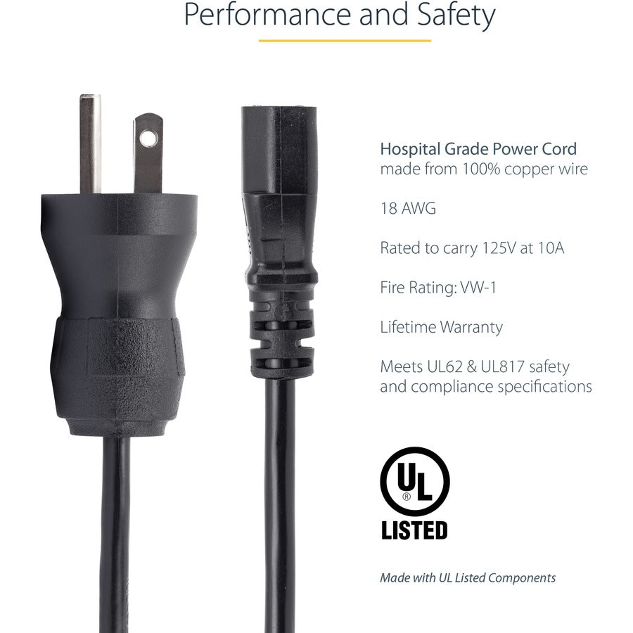 StarTech.com 10ft Hospital Grade Power Cord NEMA 5-15P to IEC 60320 C13, 125V 10A, 3 Meters