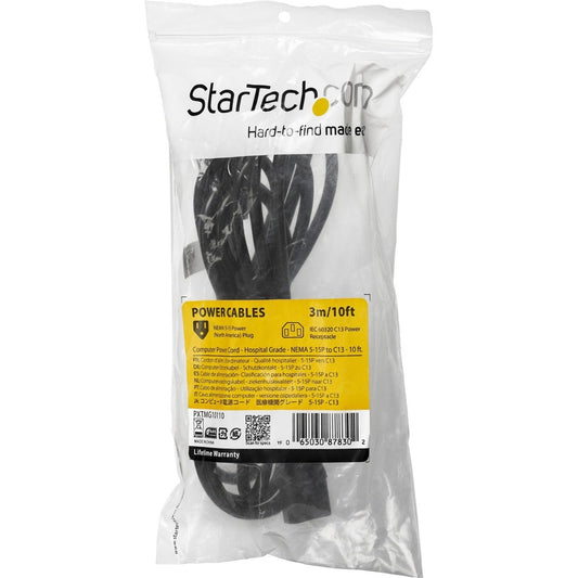 StarTech.com 10ft Hospital Grade Power Cord NEMA 5-15P to IEC 60320 C13, 125V 10A, 3 Meters