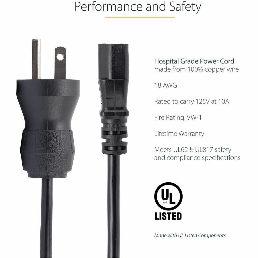 StarTech.com 3ft Hospital Grade Power Cord NEMA 5-15P to IEC C13 - Reliable Medical Equipment Power Cable
