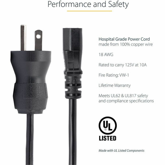 StarTech.com 3ft Hospital Grade Power Cord NEMA 5-15P to IEC C13 - Reliable Medical Equipment Power Cable