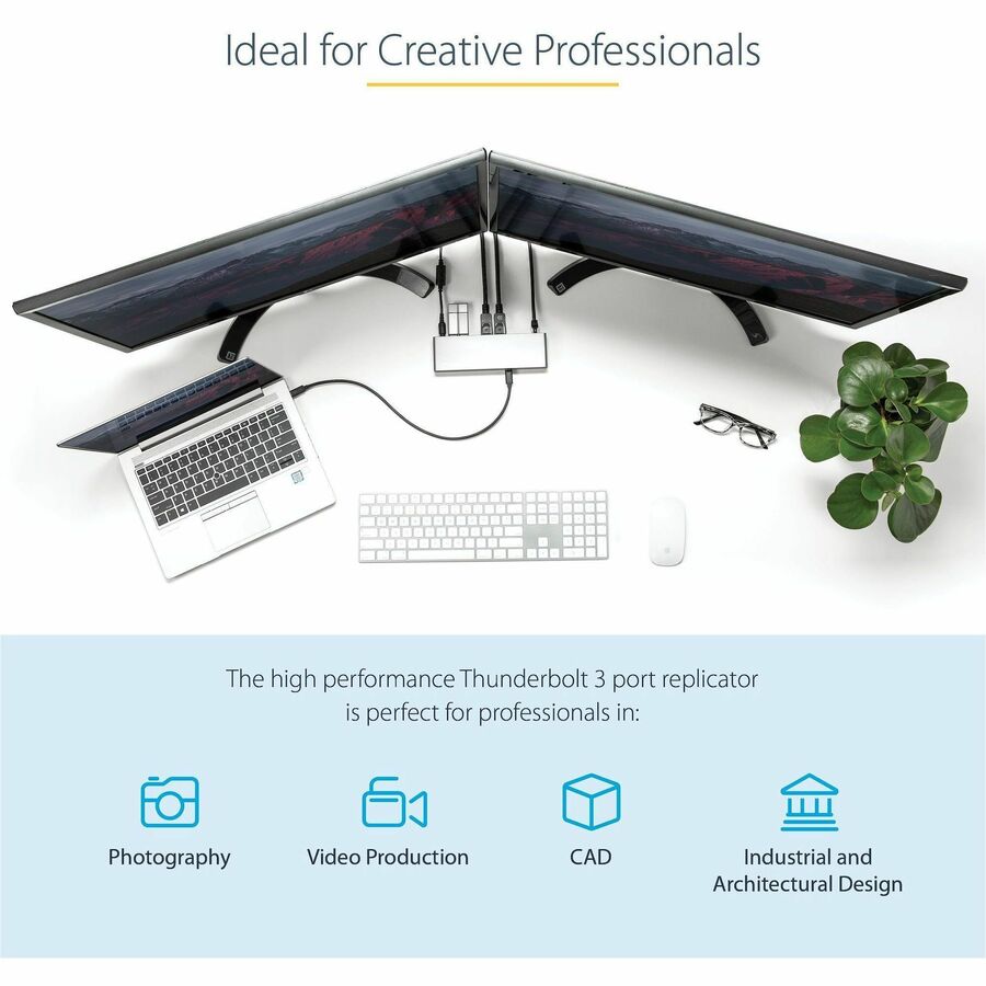 StarTech.com Thunderbolt 3 Dock - Dual 4K 60Hz Monitor, 85W Power Delivery, Mac & Windows Compatibility
